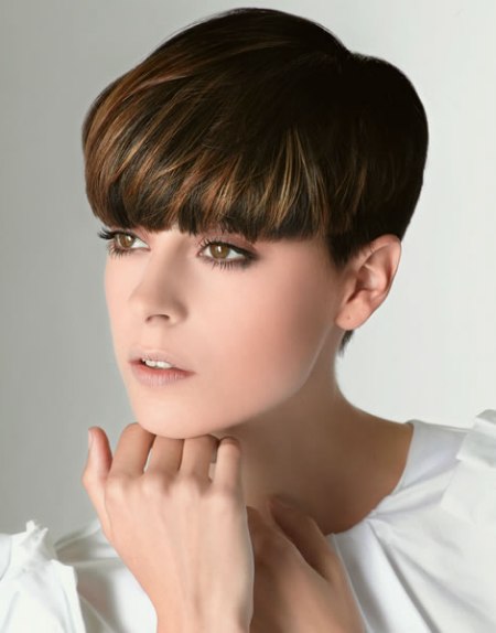 Short pixie cut with thick bangs