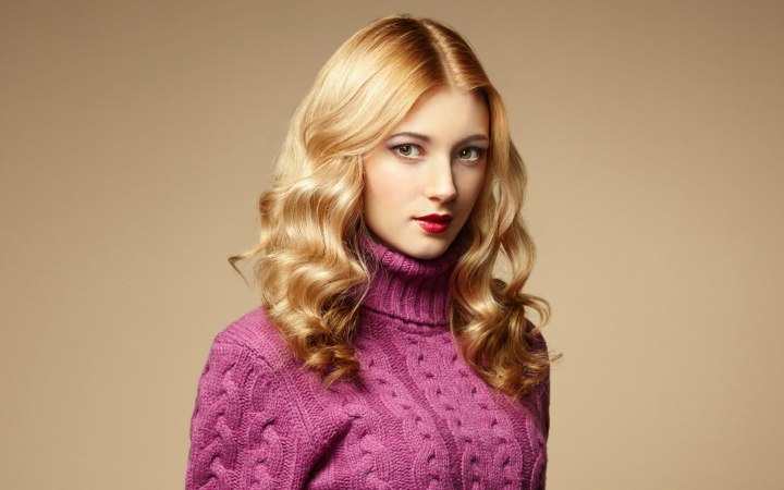 Woman wearing a purple turtleneck