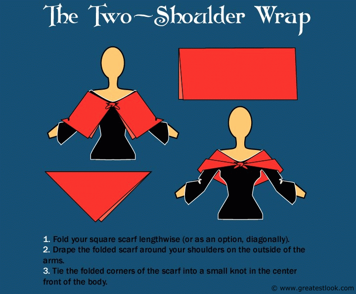 Two-shoulder wrap scarf tying technique